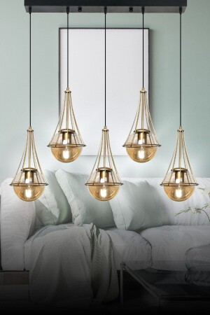 Lopo 5-teilig – luxuriöser Queen-Pendellampen-Kronleuchter – antikschwarzer Korpus aus Honigglas LP5 - VEDA AVİZE