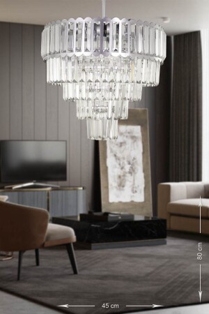 Lora 45 Cm'lik Kristal Cam Taşlı Lüks Avize - (gümüş Yaldız) PH-800-45GY - Avizemoda