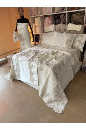 Lorena Çeyizlik 15 Parça Takım %100 Pamuklu Çeyiz Paketi Gelin Seti Paketi ÇBLRN15 - Çeyiz Bahçesi