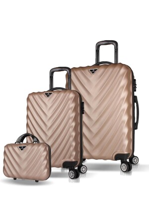 Lotus Abs Kabin Orta Ve Makyaj Boy Gold 3'lü Valiz Seti - My Valice