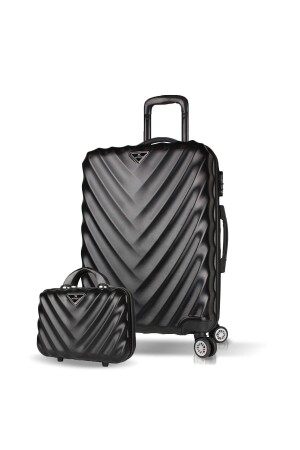 Lotus Abs Orta Ve Makyaj Boy Siyah 2'li Valiz Seti - My Valice