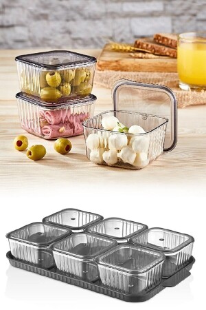 Luftdicht abgedecktes Frühstücksset mit 6 Fächern aus Acryl (Geschenktablett) BLS-KVLT - KÜÇÜK EW