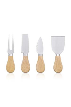 Lüks Bambu Saplı 4'lü Çelik Peynir Bıçak Seti - Peynir Sunum Seti 4'lü - 1