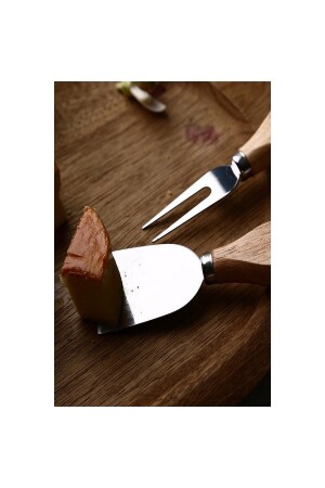 Lüks Bambu Saplı 4'lü Çelik Peynir Bıçak Seti - Peynir Sunum Seti 4'lü - 4