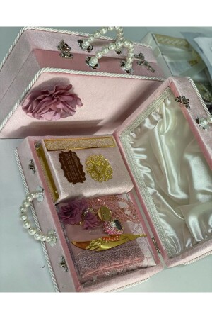 Lüks Hediye Çeyiz Bohça Cam Sandık Kuranı Kerim Seti Kişiye Özel Hediye Anlamlı Sevgiliye Hediye - Gülsemali