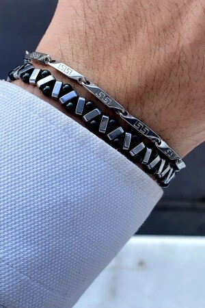 Lüks Italyan Zincir Bileklik & Zikzak Model Makrome Ayarlanabilir Erkek Bileklik Seti - Lowen Aksesuar