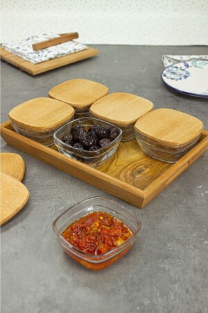 Luna 6-teiliges Mini-Frühstücksset aus Glas mit Holzdeckel, Glasschüssel-Frühstücksset mit Tablett-Präsentation KWL0003 - KukiWood