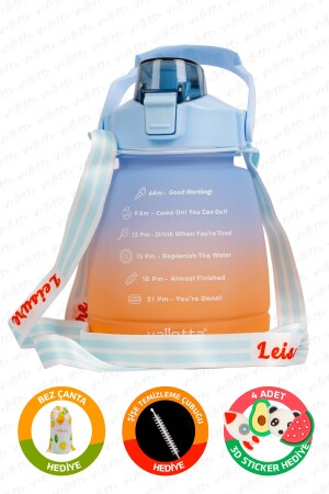 Lusca BPA İçermez Motivasyonel Su Matarası 1,3 LT Mavi-Turuncu Su Matarası,Su Şişesi,Suluk SWB-003 - 1