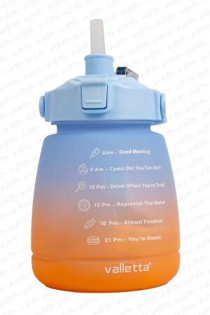 Lusca BPA İçermez Motivasyonel Su Matarası 1,3 LT Mavi-Turuncu Su Matarası,Su Şişesi,Suluk SWB-003 - 3