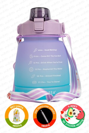 Lusca BPA İçermez Motivasyonel Su Matarası 1,3 LT Mor-Yeşil Su Matarası,Su Şişesi,Suluk SWB-003 - 1