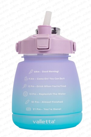 Lusca BPA İçermez Motivasyonel Su Matarası 1,3 LT Mor-Yeşil Su Matarası,Su Şişesi,Suluk SWB-003 - 2