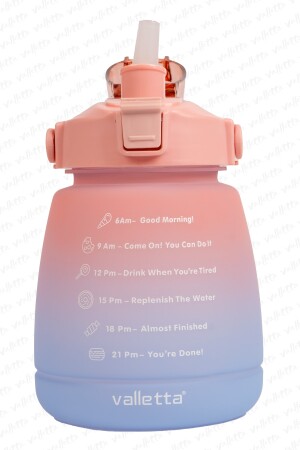 Lusca BPA İçermez Motivasyonel Su Matarası 1,3 LT Pembe-Mavi Su Matarası,Su Şişesi,Suluk SWB-003 - 4
