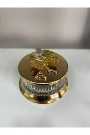 Lüx Gold Şekerlik Metal Ayaklı Kelebek Aksesuarlı Elysia Çerezlik ,reçellik,lokumluk,sunumluk ÇRZGLD - 1