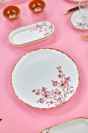 Lüx Seramik Handmade 6 Kişilik 21 Parça Sakura Çiçeği Kahvaltı Takımı, Seti kahvaltı - 4