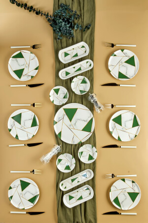 Lüx Seramik Zümrüt Yeşili Mozaik Mermer 15 Parça 6 Kişilik Kahvaltı Takımı Seti mozaik-kahvaltı - 1