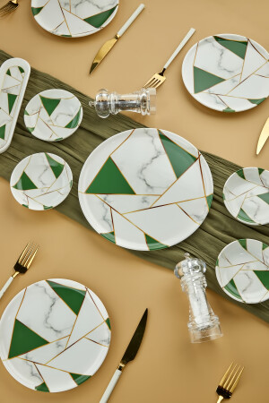 Lüx Seramik Zümrüt Yeşili Mozaik Mermer 15 Parça 6 Kişilik Kahvaltı Takımı Seti mozaik-kahvaltı - 3