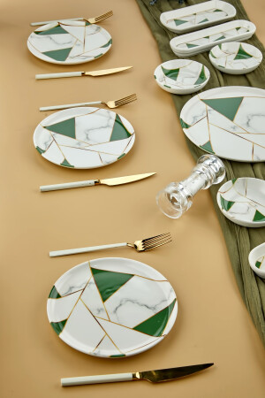 Lüx Seramik Zümrüt Yeşili Mozaik Mermer 15 Parça 6 Kişilik Kahvaltı Takımı Seti mozaik-kahvaltı - 7