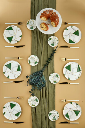 Lüx Seramik Zümrüt Yeşili Mozaik Mermer 18 Parça 6 Kişilik Kahvaltı Takımı, Pasta Seti TYCG30TEAN169087121712515 - 1