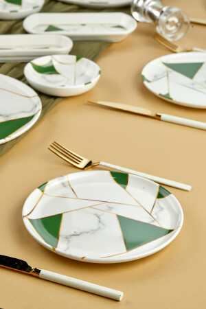Lüx Seramik Zümrüt Yeşili Mozaik Mermer 18 Parça 8 Kişilik Kahvaltı Takımı Seti mozaik-kahvaltı - 2
