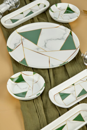 Lüx Seramik Zümrüt Yeşili Mozaik Mermer 18 Parça 8 Kişilik Kahvaltı Takımı Seti mozaik-kahvaltı - 4