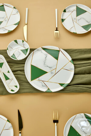 Lüx Seramik Zümrüt Yeşili Mozaik Mermer 18 Parça 8 Kişilik Kahvaltı Takımı Seti mozaik-kahvaltı - 7