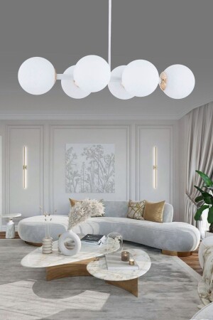 Luxury Modern Tasarım Beyaz 6'li Beyaz Glop Camlı Avize - Şl Şef Light