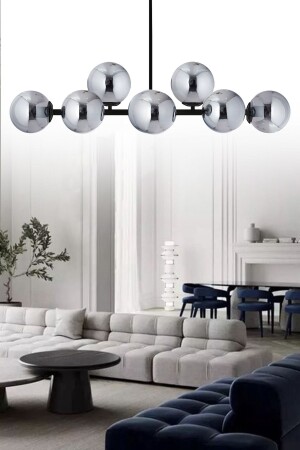 Luxury Modern Tasarım Siyah 10'lü Füme Glop Camlı Avize SEF127 - ŞL Şef Light