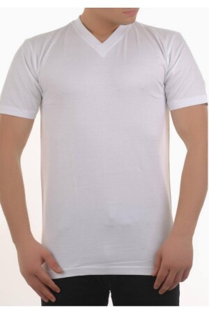 M Weißes Herren-Unterhemd aus gekämmter Baumwolle mit kurzen Ärmeln und V-Ausschnitt für die neue Saison (6-teiliges Sparpaket) S-KM-101195 - 1