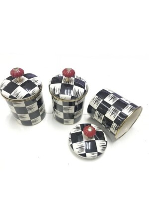 Mackenzie 14x12cm Krem-siyah Emaye 3'lü Baharatlık Emy-125 - Zücev