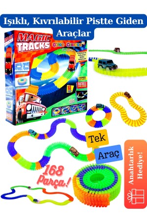 Magic Trucks 168 Parça Raylı Pist - Raylı Araç Oyuncak - Tren Oyuncak - Renkli Araç Yolu - Pist Set - Dodby