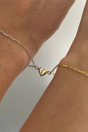 Magnetisiertes Doppelherz-Armband aus 925er-Sterlingsilber, Geschenk für Liebhaber wsb122 - Takı Dükkanı