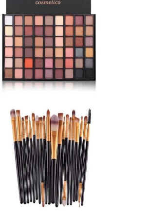 Make Up 54'lü Göz Farı Paleti-izla 20'li Profesyonel Yumuşak Makyaj Fırça Seti Siyah Renk - Makeuptime