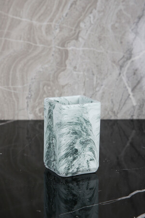 Marble Serisi Yeşil Mermer Görünüm Yapay Çiçekli Banyo Seti BM-153 - 5