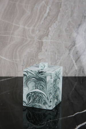 Marble Serisi Yeşil Mermer Görünüm Yapay Çiçekli Banyo Seti BM-153 - 7