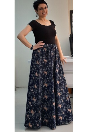 Marineblauer 6-teiliger Rock aus gekämmter Baumwolle mit Blumenmuster - Mertcan Butik