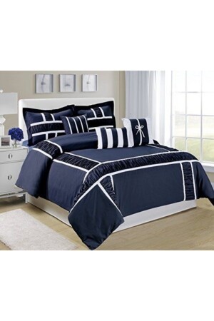 Marineblaues dekoratives Bettwäsche-Set für King-Size-Betten, Badkr - METİNEV