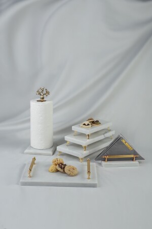 Marmor-Mitgift-Set mit 4 goldenen Serviettenhaltern und Präsentationshaltern sowie Rollenserviettenhaltern und Tabletts, Metallprofilständer MERALP2040 - 1
