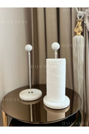 Marmor-Papierhandtuchhalter, dekorativer, mit Austernmotiv bestickter Serviettenhalter, silberfarben HOUS – OYSTER - 1