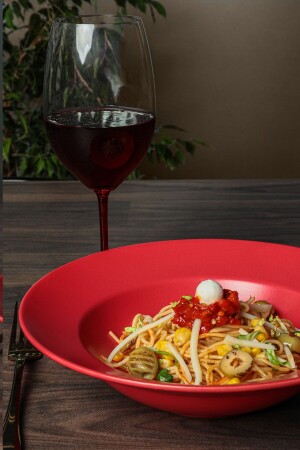 Mat Kırmızı Delta Makarna Tabağı 26 Cm - Keramika