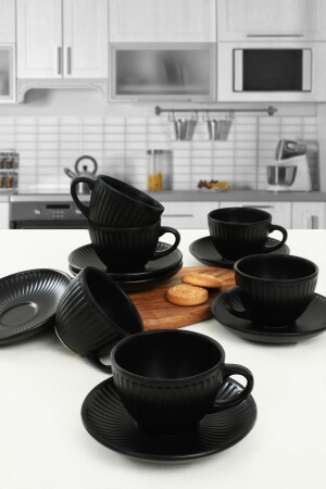 Mat Siyah Myra ÇayTakımı 12 Parça 6 Kişilik - Keramika