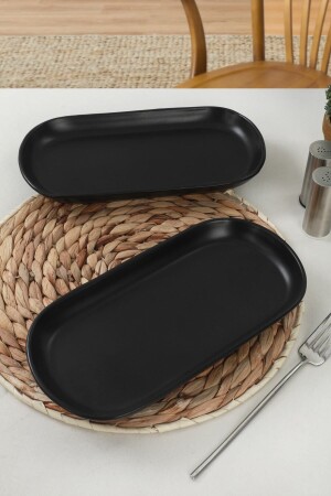 Mat Siyah Noyan Kayık Tabak 26 Cm 2 Adet - Keramika