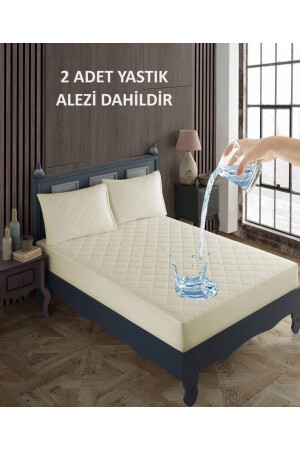 Matratzen-Set für Doppelbetten, 100 % Baumwolle, gesteppt, wasser- und flüssigkeitsbeständig, Bettkissen, Matratze, Matratzenkissenschutz - Sevilya