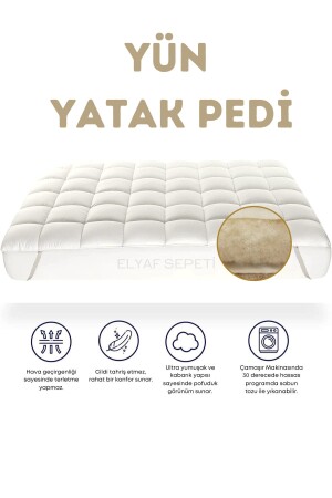 Matratzenschoner aus 100 % natürlicher Merino-Lammwolle, Matratzenauflage aus Wolle mit elastischen vier Ecken 00661 - Elyaf Sepeti