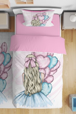 Mavi Balonlu Kız Desenli Tek Kişilik Bebek Çocuk Nevresim Takımı - Evpanya