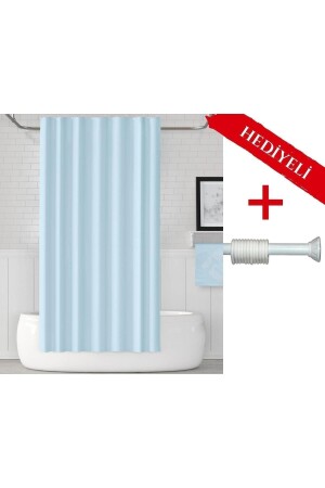 Mavi Banyo Perdesi Askı Hediyeli 180x200cm Tek Kanat Duş Perdesi- Açık Mavi Banyo Duş Perdesi - Tropikhome