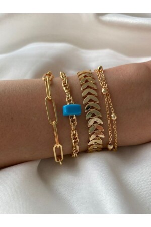 Mavi Boncuk Detaylı Altın Dörtlü Bleklik - Magicstone