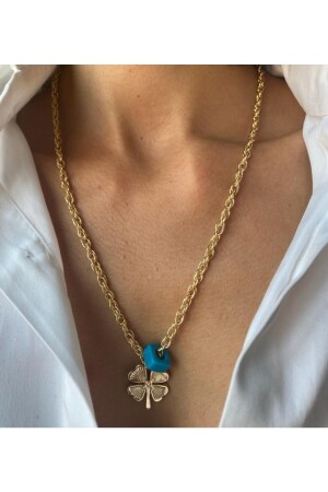 Mavi Boncuklu Gold Clover Kolye - Magicstone