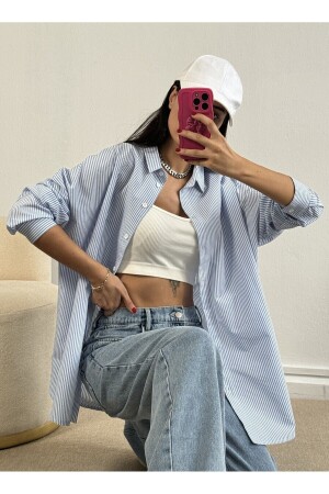 Mavi Çizgili Oversize Gömlek 27001 - Minaaise