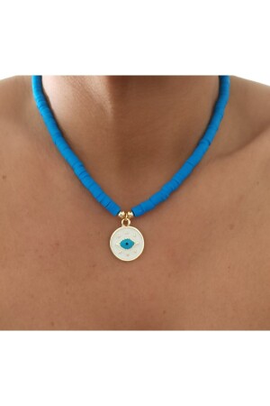 Mavi Fimo Kadın Kolye Göz Detaylı - Denizdenal
