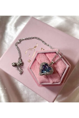 Mavi Mor Kalp Kolye Gümüş Renk - Bee